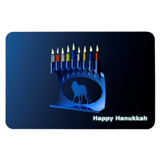 Shiny Blue Chanukkah Menorah Magneet (Horizontaal)