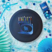 Shiny Blue Chanukkah Menorah Papieren Bordje (Feest)