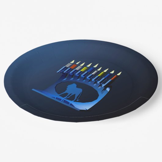 Shiny Blue Chanukkah Menorah Papieren Bordje (Gekanteld)