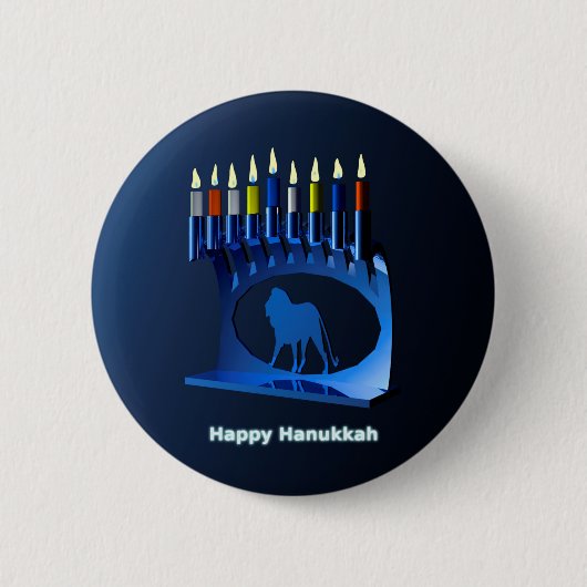 Shiny Blue Chanukkah Menorah Ronde Button 5,7 Cm (Voorkant)