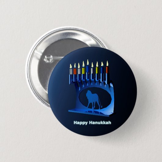 Shiny Blue Chanukkah Menorah Ronde Button 5,7 Cm (Voorkant /achterkant)