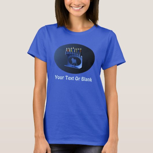 Shiny Blue Chanukkah Menorah T-shirt (Voorkant)