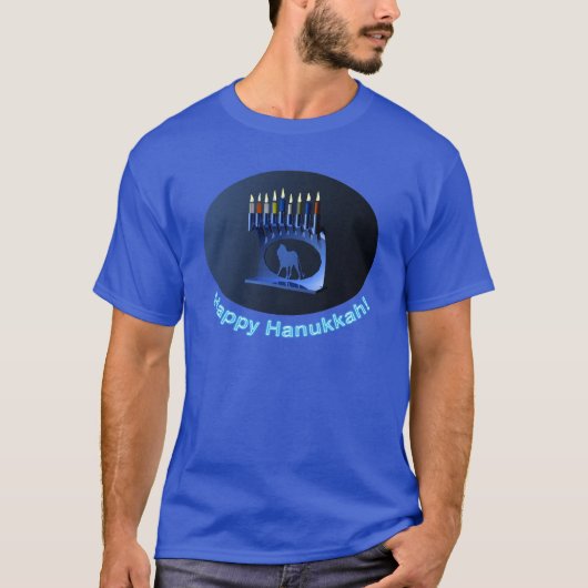 Shiny Blue Chanukkah Menorah T-shirt (Voorkant)