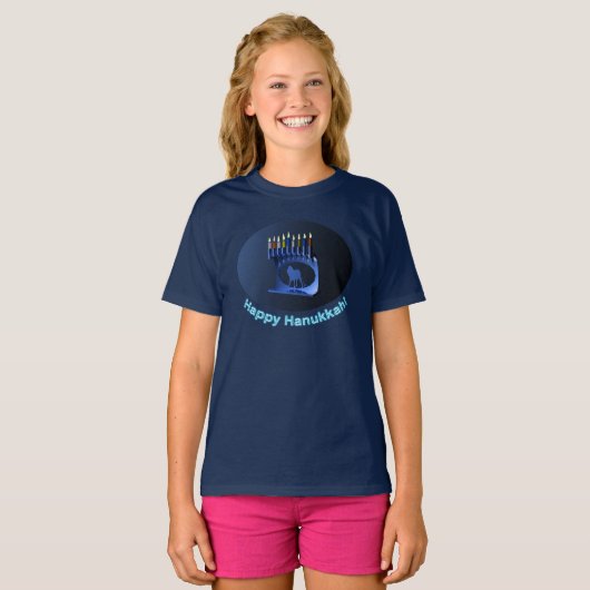 Shiny Blue Chanukkah Menorah T-shirt (Voorkant volledig)