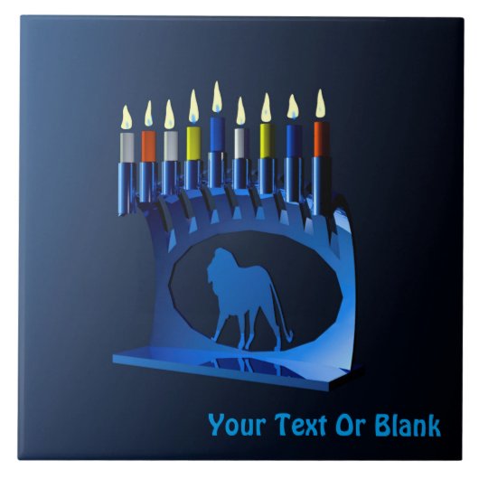 Shiny Blue Chanukkah Menorah Tegeltje (Voorkant)