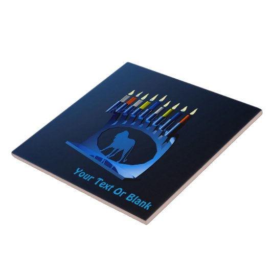 Shiny Blue Chanukkah Menorah Tegeltje (Zijkant)