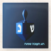Shiny Blue Dreidel Glazen Onderzetter (Voorkant)