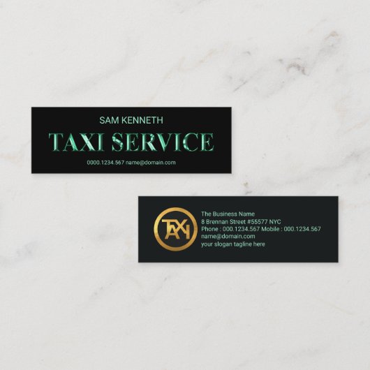 Shiny Blue Metal Signage Taxi Driver Mini Visitekaartje (Voorkant / Achterkant)