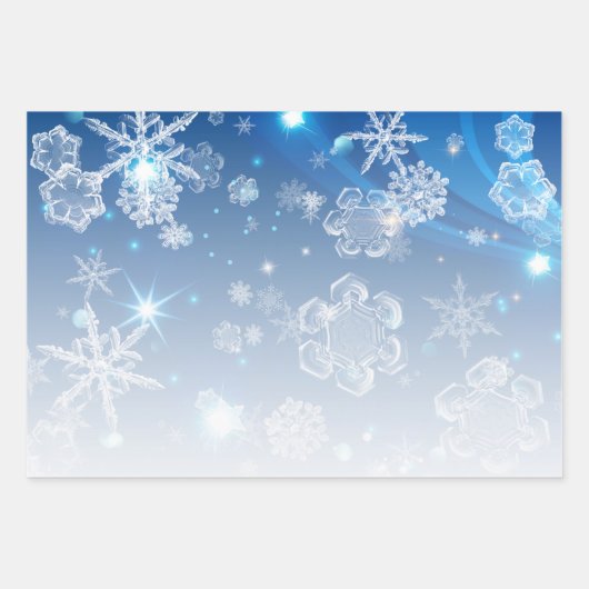 Shiny Blue Winter Wonderland Crystal Snowflakes Inpakpapier Vel (Voorkant 2)