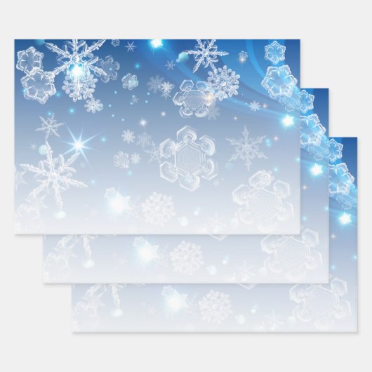 Shiny Blue Winter Wonderland Crystal Snowflakes Inpakpapier Vel (Set)