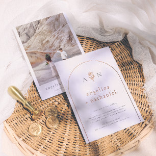 Shiny Boho Minimalist Roos Arch & Photo Wedding Folie Uitnodiging