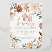 Shiny Butterfly Kisses & Wishes Girl Baby shower Folie Uitnodiging (Voorkant)