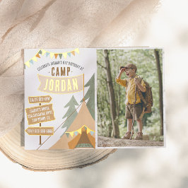 Shiny Camping Outdoor Boy Foto Birthday Party Folie Uitnodiging