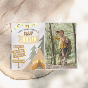 Shiny Camping Outdoor Boy Foto Birthday Party Folie Uitnodiging
