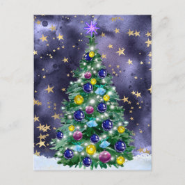Shiny Christmas tree with bright colored baubles Briefkaart
