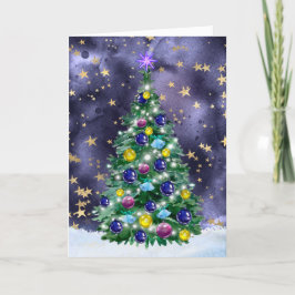 Shiny Christmas tree with bright colored baubles Kaart
