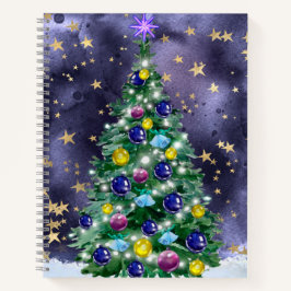 Shiny Christmas tree with bright colored baubles Notitieboek