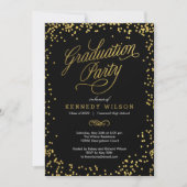 Shiny Confetti Graduation Party Invitation Black Kaart (Voorkant)