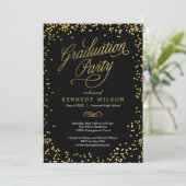 Shiny Confetti Graduation Party Invitation Black Kaart (Staand voorkant)
