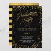 Shiny Confetti Graduation Party Invitation Black Kaart (Voorkant / Achterkant)