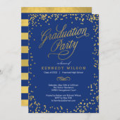 Shiny Confetti Graduation Party Invitation Blue Kaart (Voorkant / Achterkant)