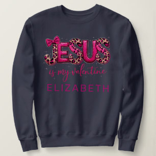 Shiny Coquette Jesus Is My Valentijn: Navy Blue Trui
