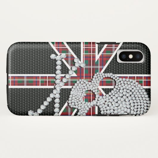 Shiny Diamond Skull Black Red Grid Case-Mate iPhone Case (Achterkant (horizontaal))