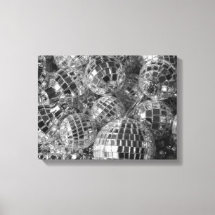 Shiny Disco Ball Ornamenten Black en White Photo Canvas Afdruk