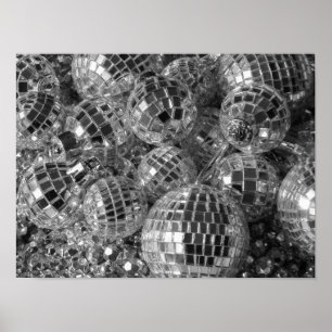 Shiny Disco Ball Ornamenten Black en White Photo Poster