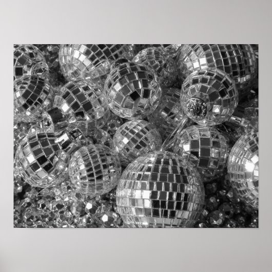 Shiny Disco Ball Ornamenten Black en White Photo Poster (Voorkant)