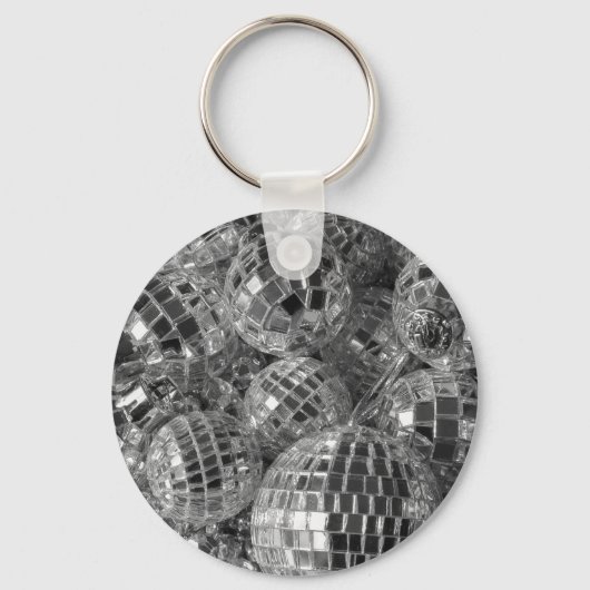Shiny Disco Ball Ornamenten Black en White Photo Sleutelhanger (Voorkant)