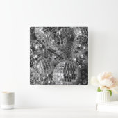 Shiny Disco Ball Ornamenten Black en White Photo Vierkante Klok (Huis)