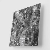 Shiny Disco Ball Ornamenten Black en White Photo Vierkante Klok (Hoek)