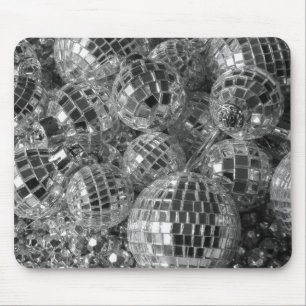 Shiny Disco Ball Ornaments Black and White Photo Muismat