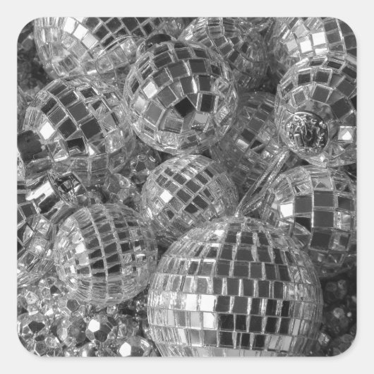 Shiny Disco Balls Zwart-wit Foto Vierkante Sticker (Voorkant)
