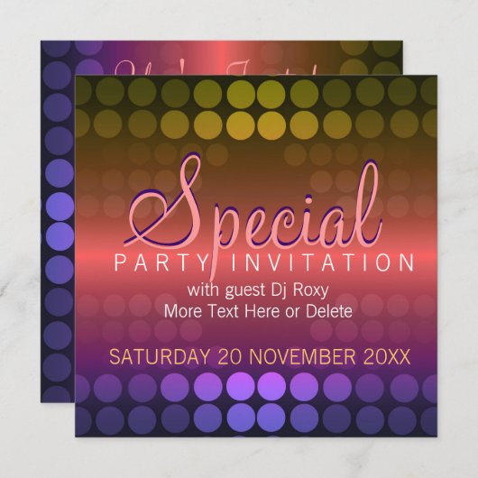 Shiny Disco Stippen Special Party Invitation Kaart (Voorkant / Achterkant)