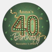 Shiny Emerald Green and Gold Accents 40th Birthday Ronde Sticker (Voorkant)