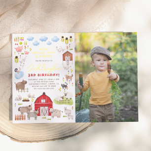 Shiny Farm Animals Bash Verjaardagsfeestfoto Folie Uitnodiging