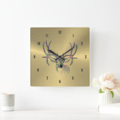 Shiny Faux Gold& Colorful Deer Illustration Vierkante Klok (Huis)