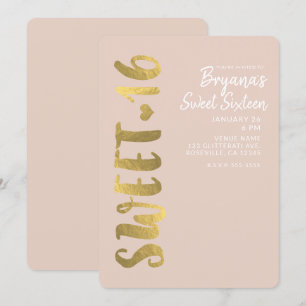 Shiny Faux Gold Foil Beige Sweet 16 Zestien Party Kaart