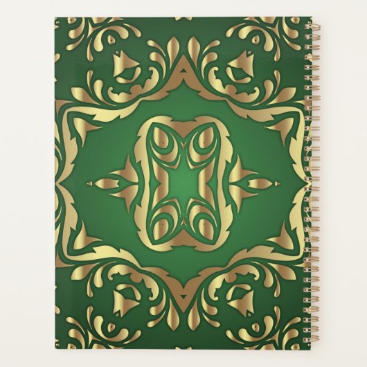 Shiny Faux Gold Ornamenten op Emerald Green Jaarli Planner (Achterkant)