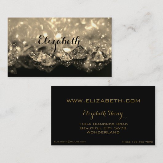 Shiny Festive Elegant Diamonds Black en Sepia Visitekaartje (Voorkant / Achterkant)