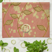 Shiny Floral Pink Monogrammed Theedoek (Gevouwen)