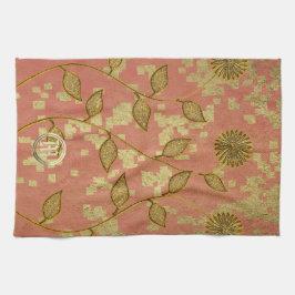 Shiny Floral Pink Monogrammed Theedoek