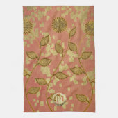 Shiny Floral Pink Monogrammed Theedoek (Verticaal)