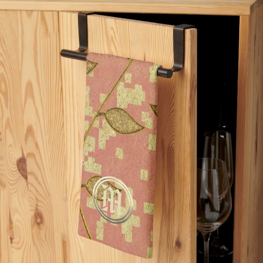 Shiny Floral Pink Monogrammed Theedoek (Derde Gevouwen)