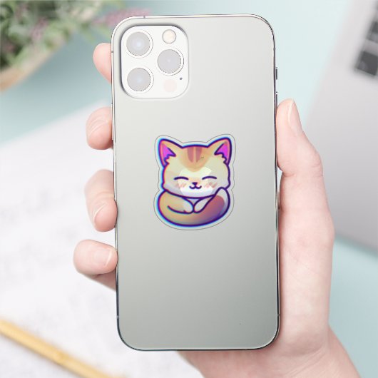 shiny fluffy cat sticker (Telefoon)