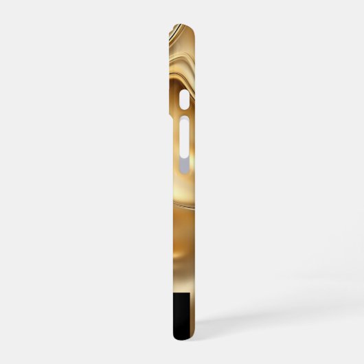 Shiny Gold Abstract Sleek Black Monogrammed iPhone 16 Hoesje (Linkerkant)