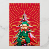 Shiny Gold Abstract Tree Foto met Kerstmis Holi Fo Folie Feestdagenkaart (Voorkant)