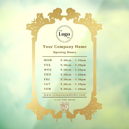 Shiny Gold Company Logo QR code Openingstijden Raamsticker (Vel 3)